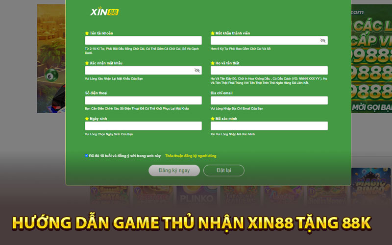 Hướng dẫn game thủ nhận Xin88 tặng 88k